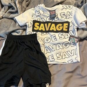Victory League "SAVAGE" Kids Tee & Black Shorts Set
